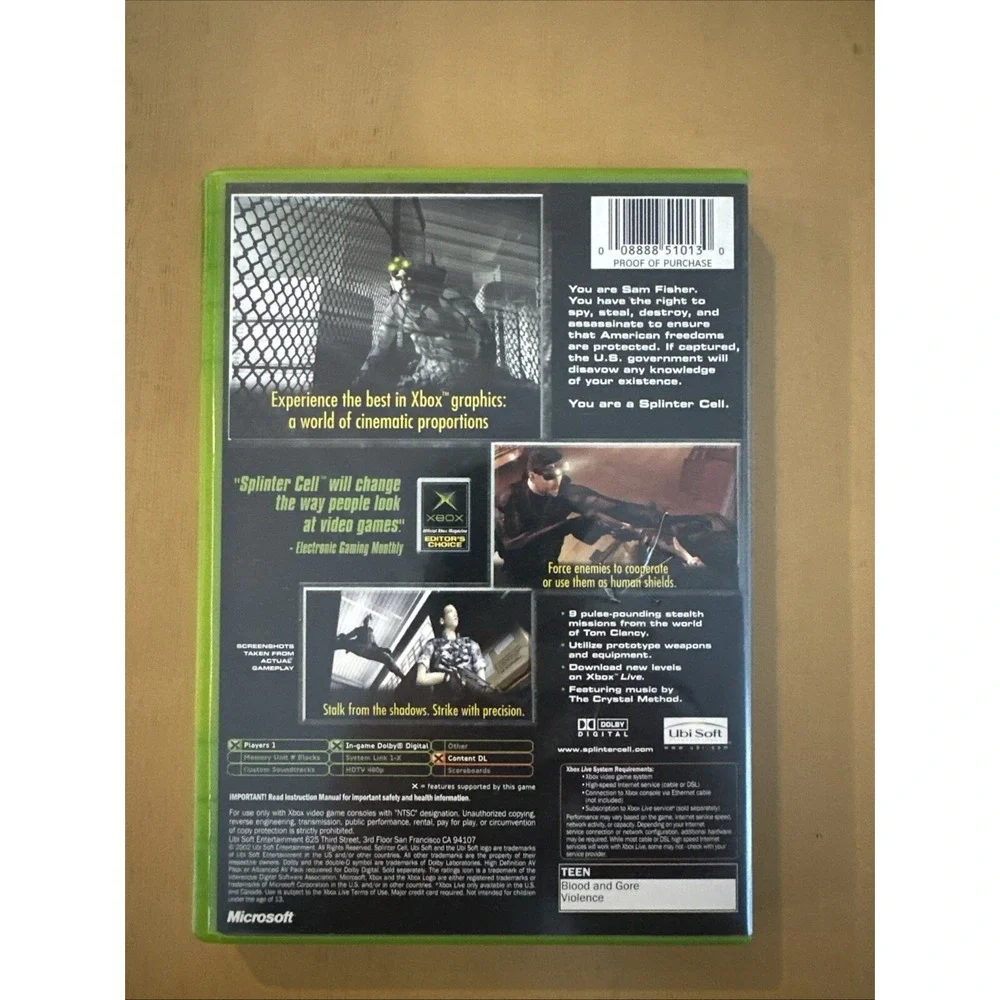Tom Clancy's Splinter Cell (Microsoft‎ Xbox, 2002) With Manual!